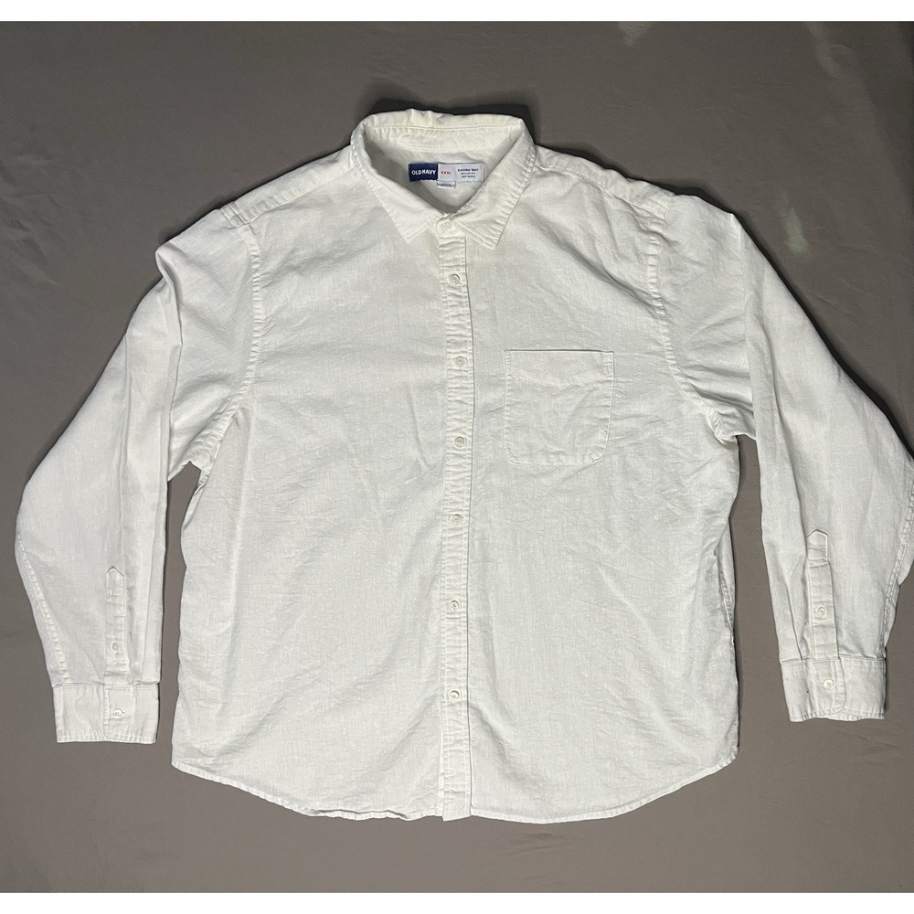Old Navy Dress Everyday Shirt Linen Men's Size 3XL White Long Sleeve Button Up
